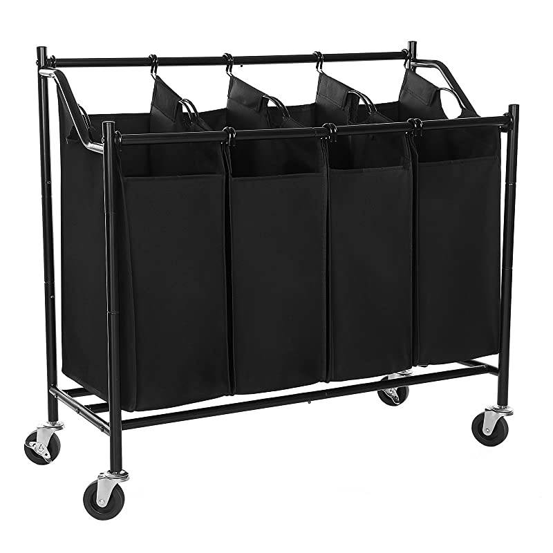 Rolling Laundry Cart Sorter with 4 Removable Bags Casters and Brakes Black