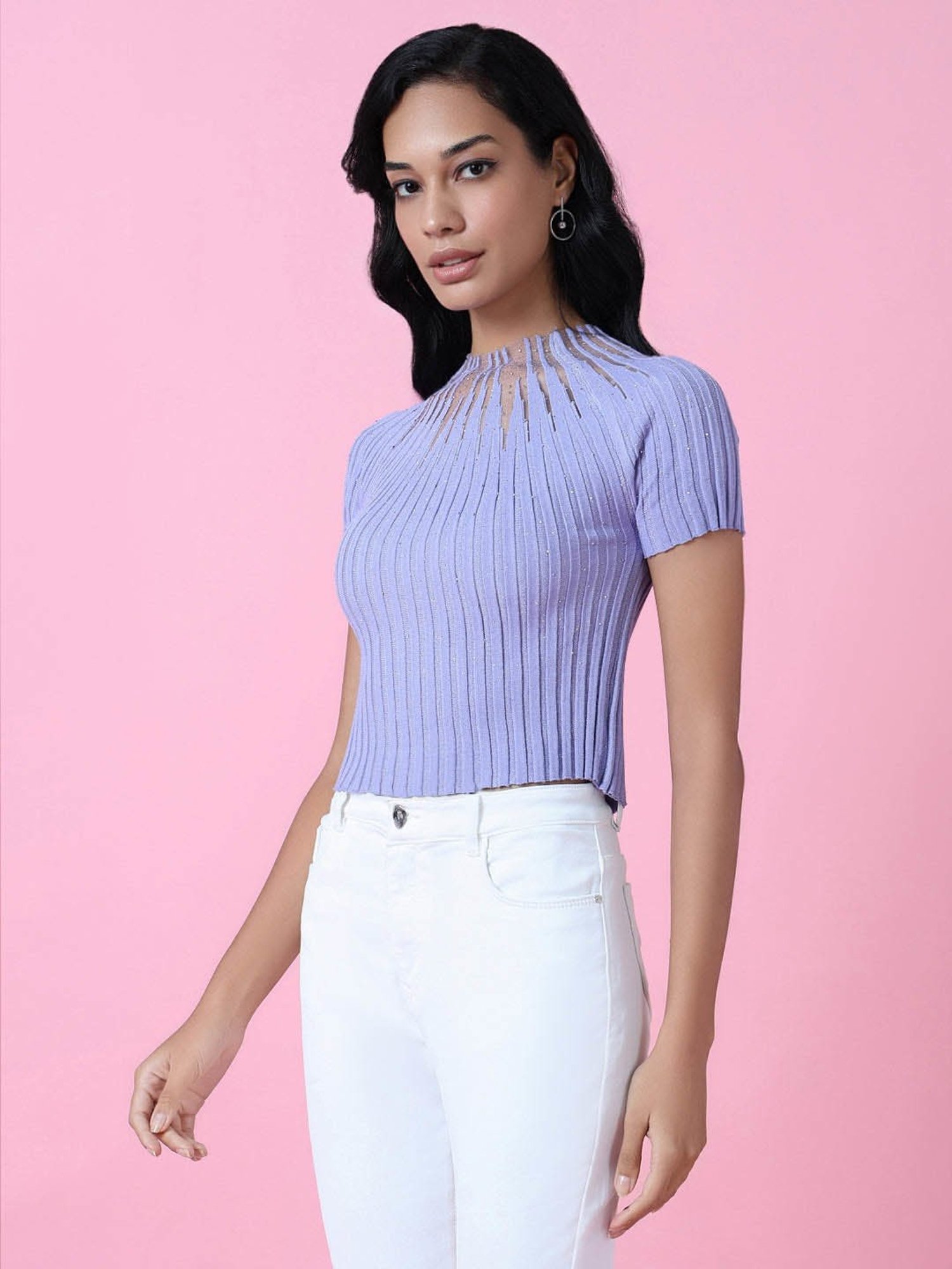SHOWOFF Lavender Embellished Top
