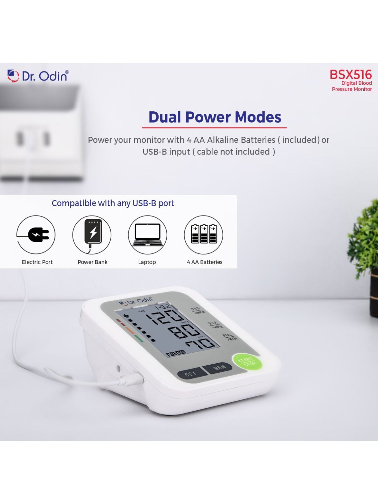 Dr. Odin BSX516 Fully Automatic Digital Blood Pressure Monitor (White)