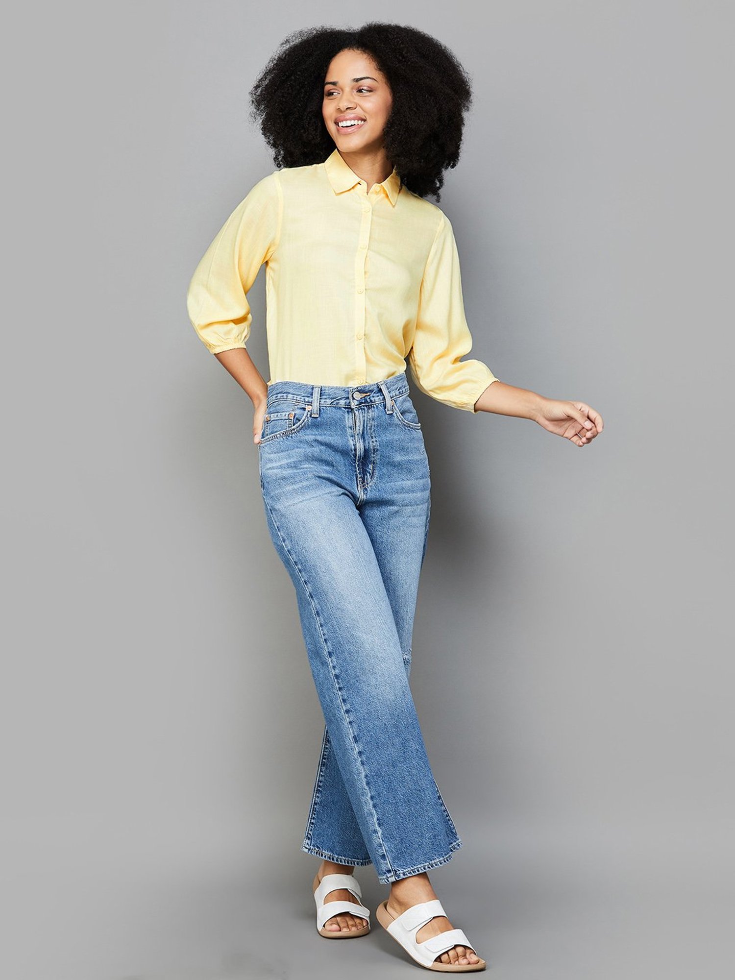 Fame Forever by Lifestyle Yellow Rayon Regular Fit Top