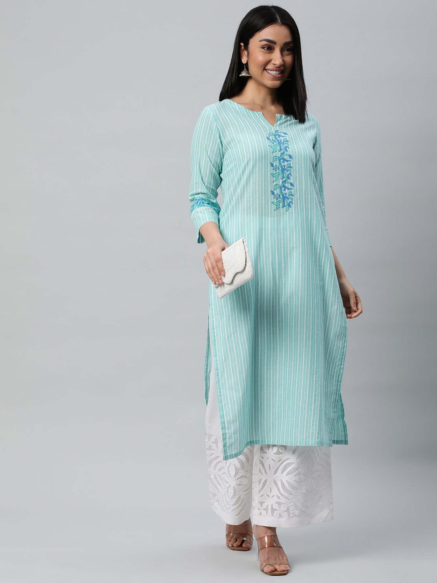 Kami Kubi Blue Striped Straight Kurta