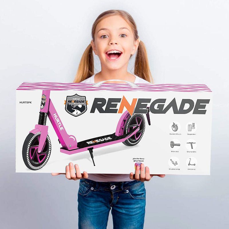 Hurtle Renegade HURTSPK.5 Lightweight Foldable Teen and Adult Adjustable Ride On 2 Wheel Transportation Commuter Kick Scooter, Pink