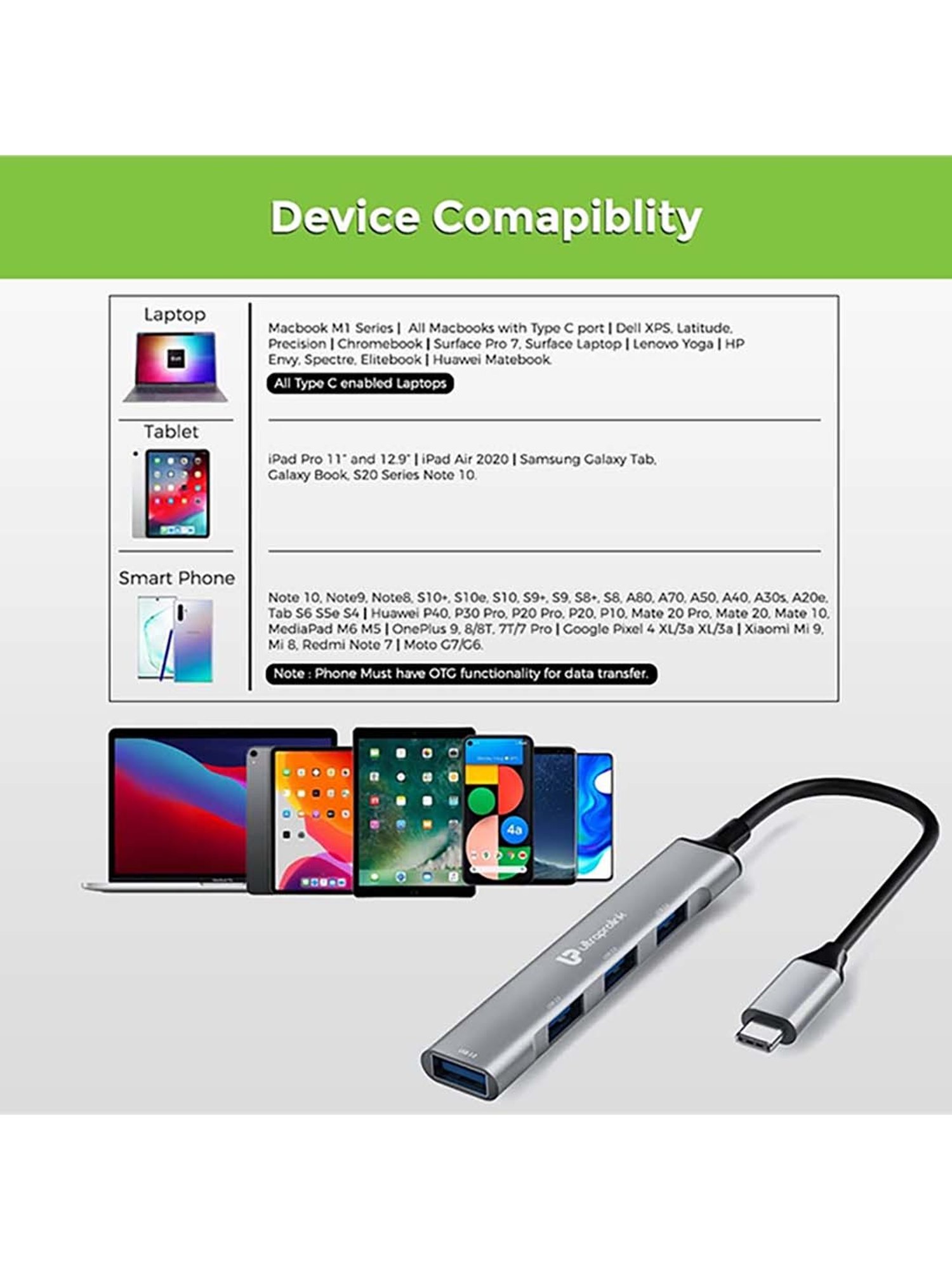UltraProlink UL1087 Slimport 4C USB 3 ports Hub (Silver)