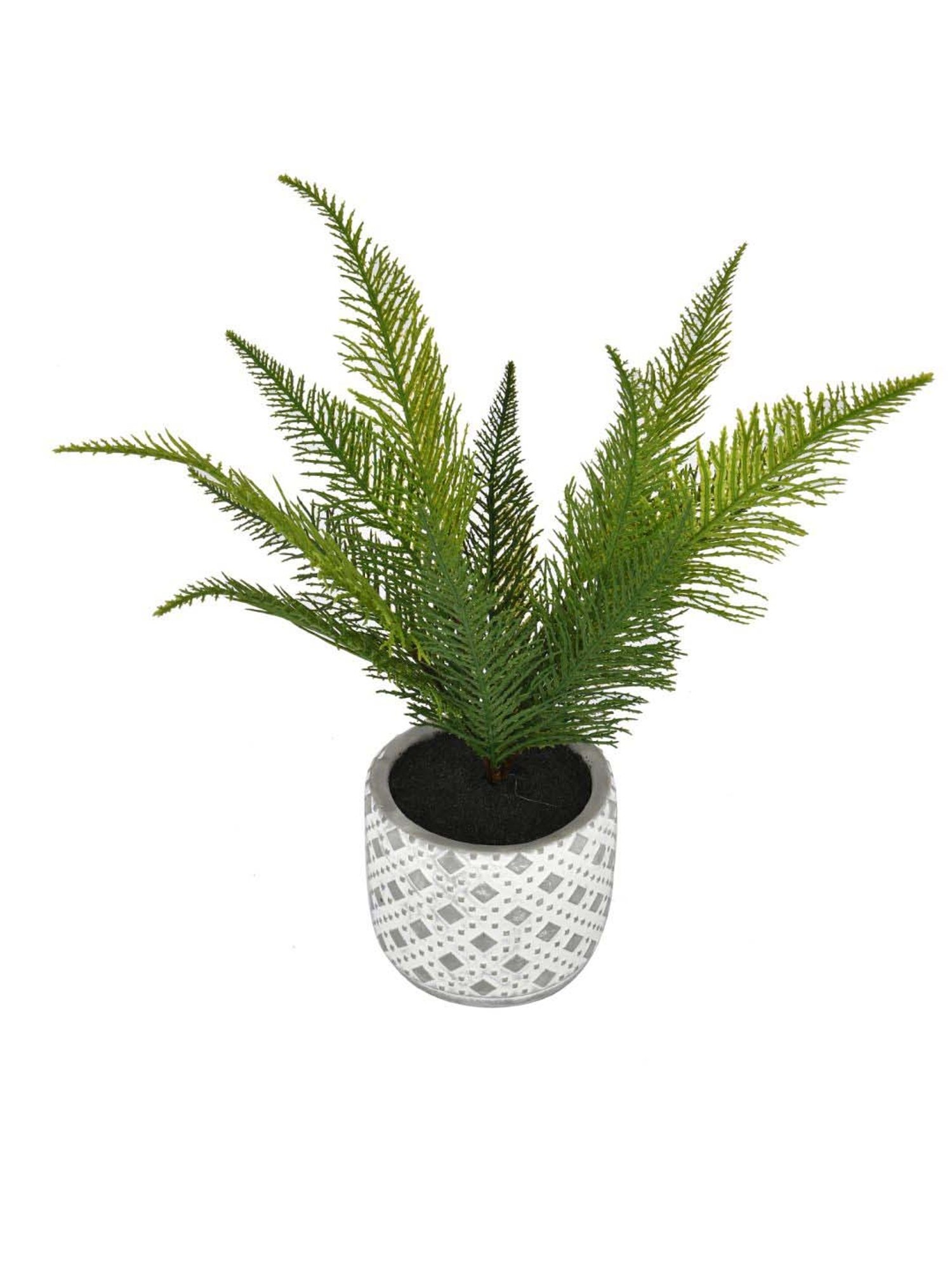Tayhaa Grey & Green Ceramic Diamon Patterned Pot With Artificial Plant