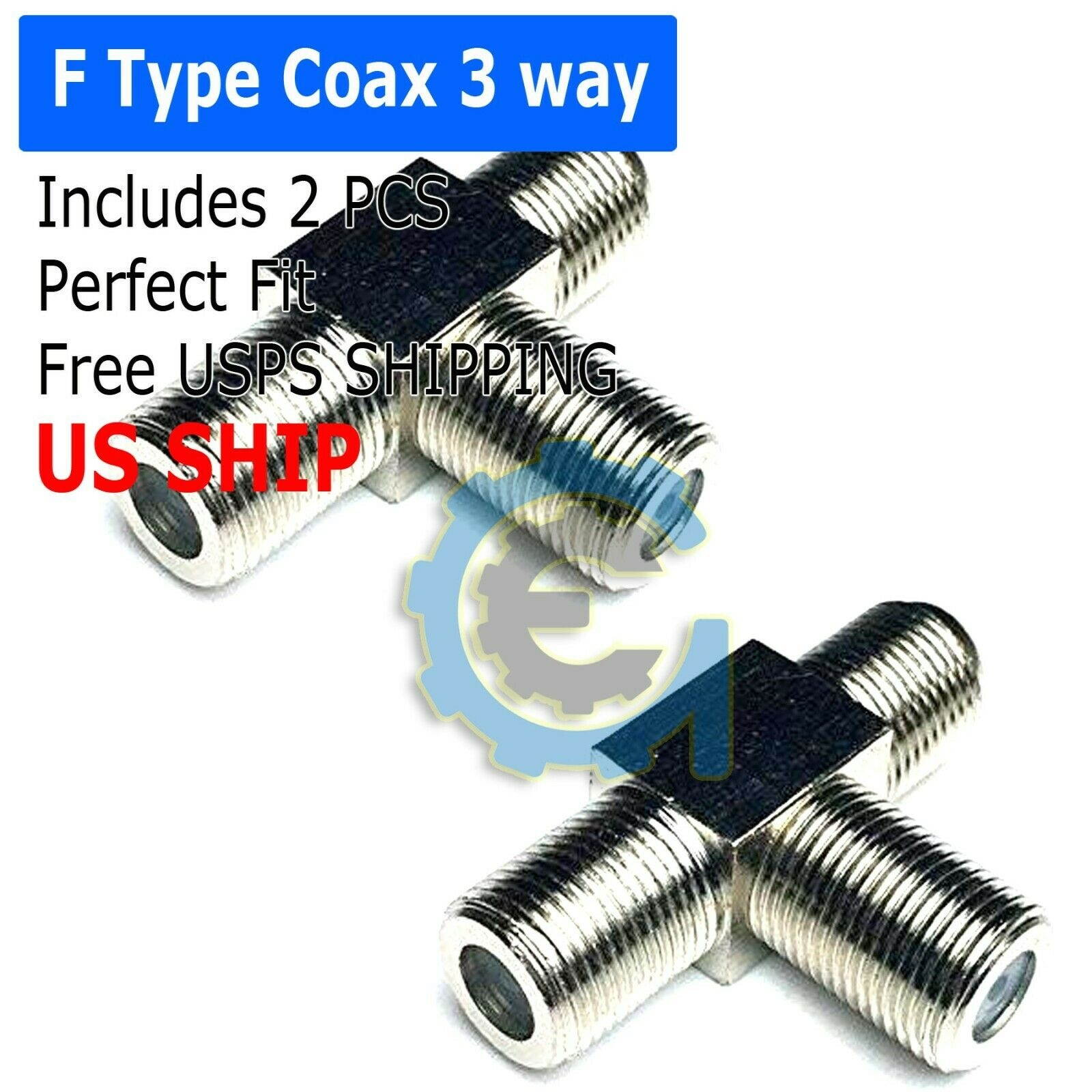 2PCS F Type Connector Triple 3 Way Splitter TV RF Coaxial Coax Adapter USA