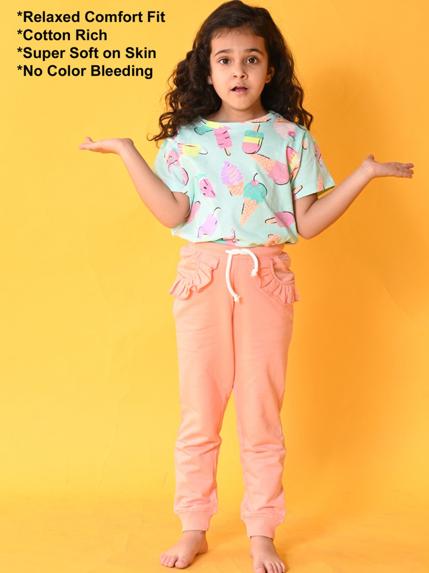 Anthrilo Kids Aqua Blue & Peach Cotton Printed T-Shirt Set