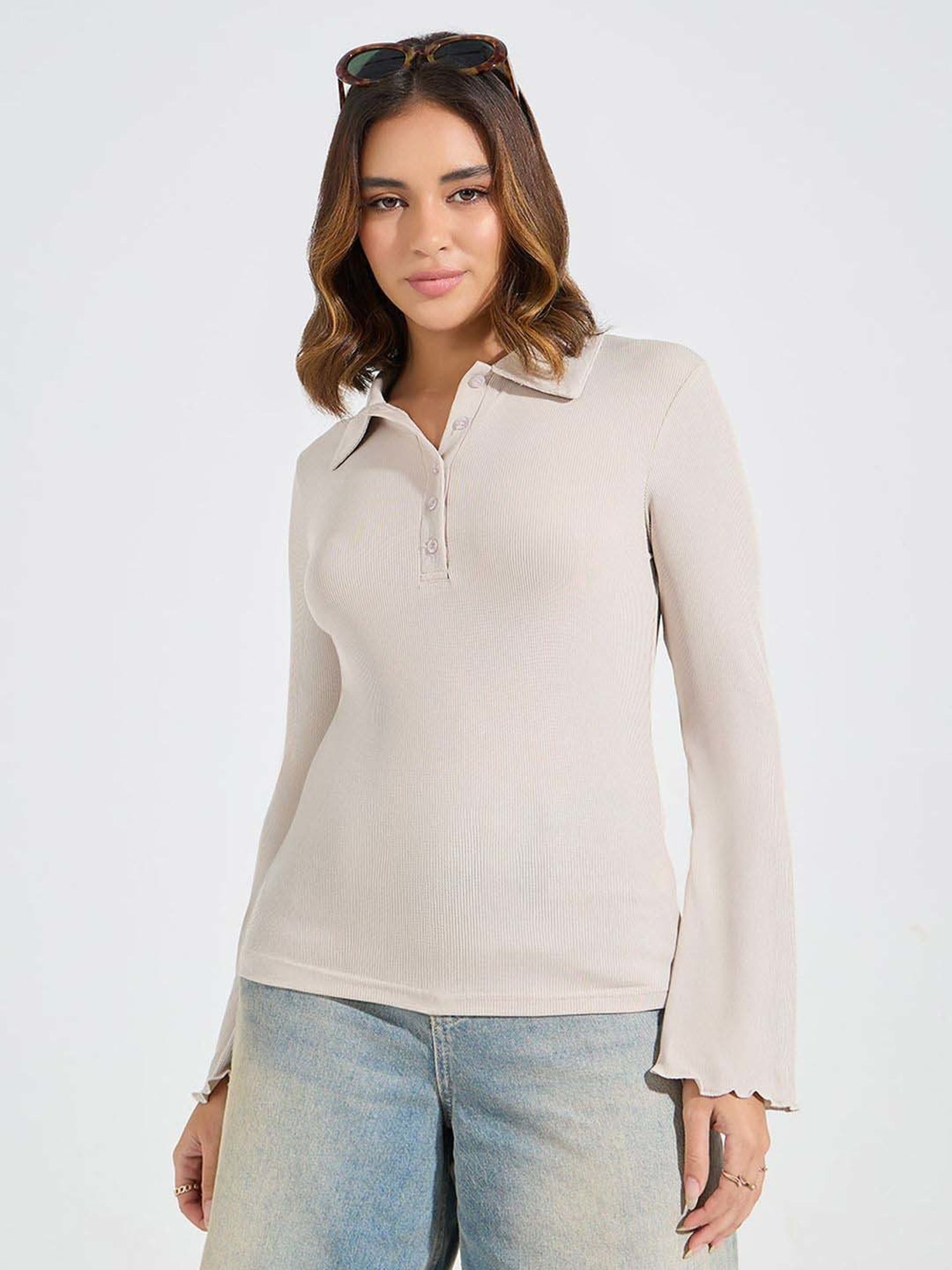 Styli Beige Plain T-Shirt