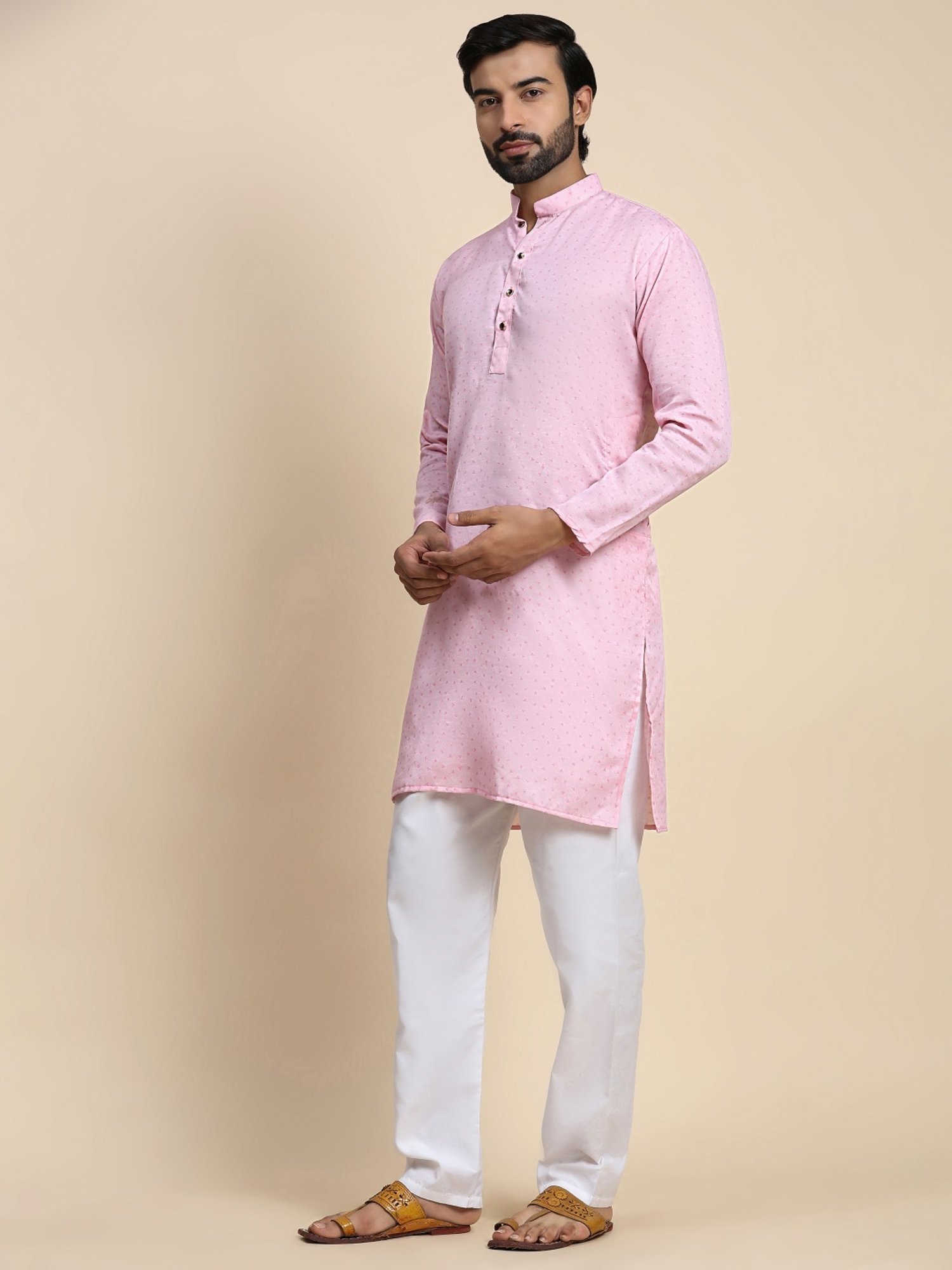 Pro-Ethic Style Developer Pink & White Cotton Regular Fit Printed Kurta Bottom Set