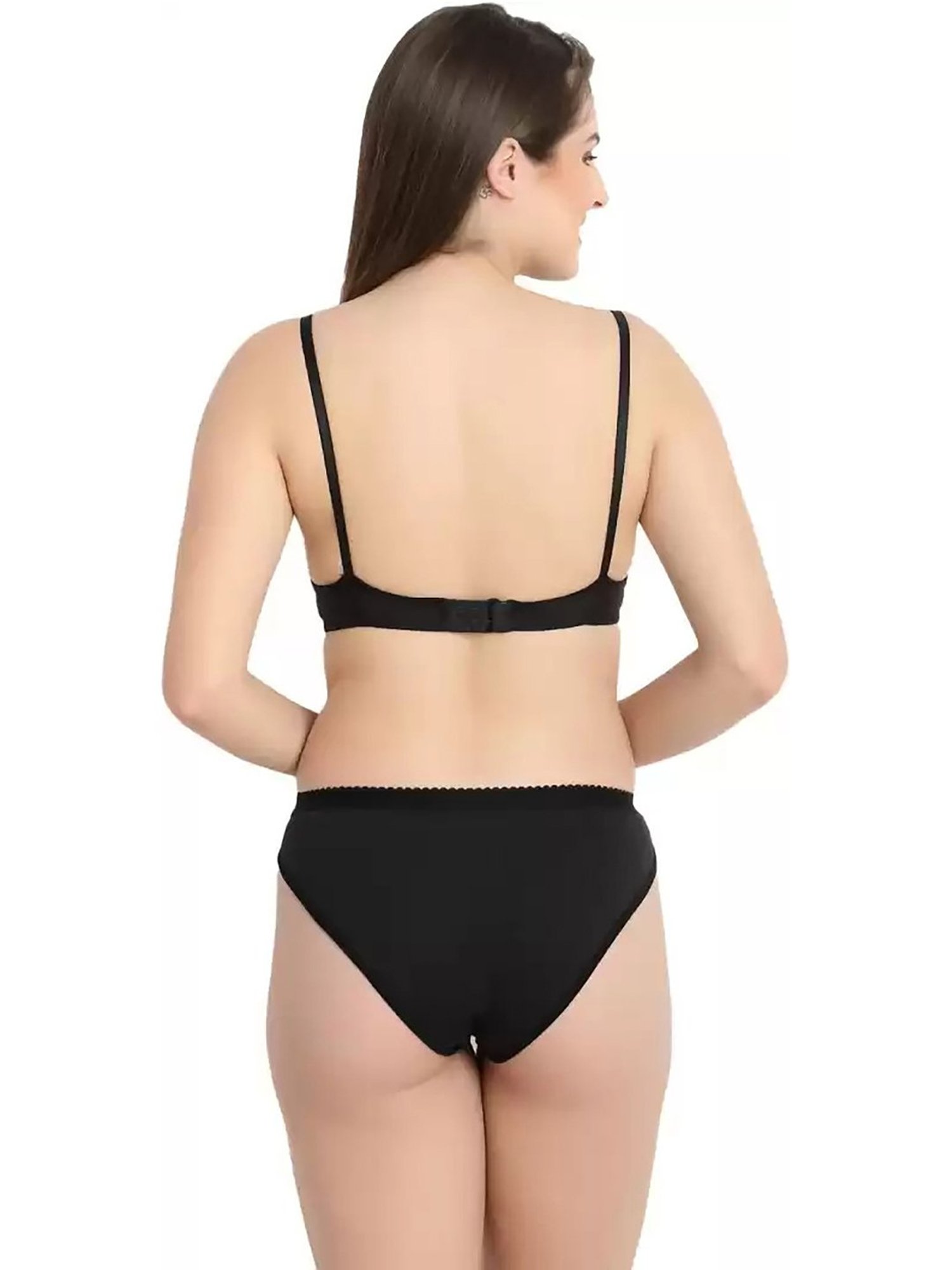 AROUSY Red & Black Cotton Self Pattern Bra Panty Set - Pack Of 3