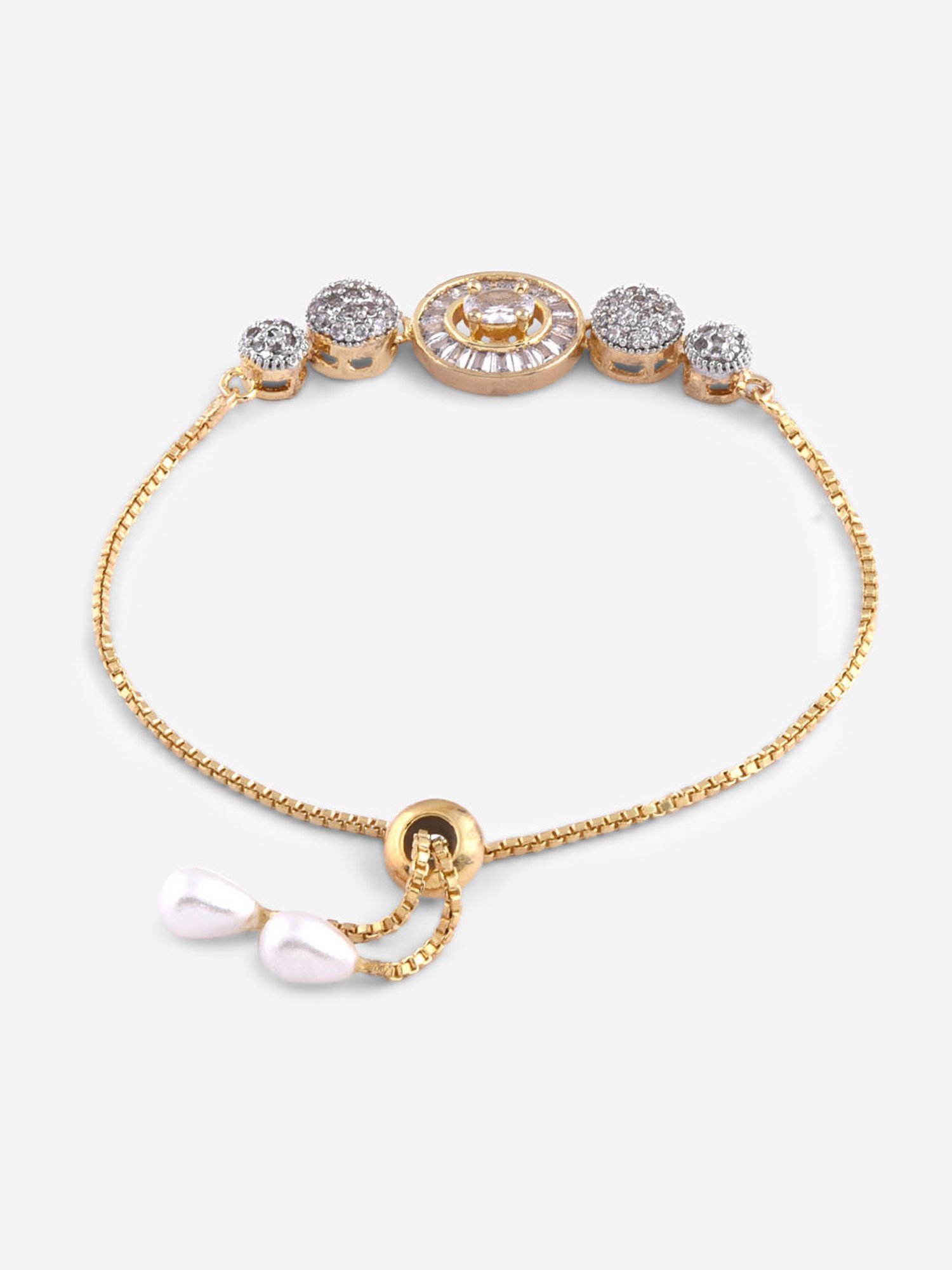 ToniQ Gold-Plated American Diamond Round Charm Bracelet For Women