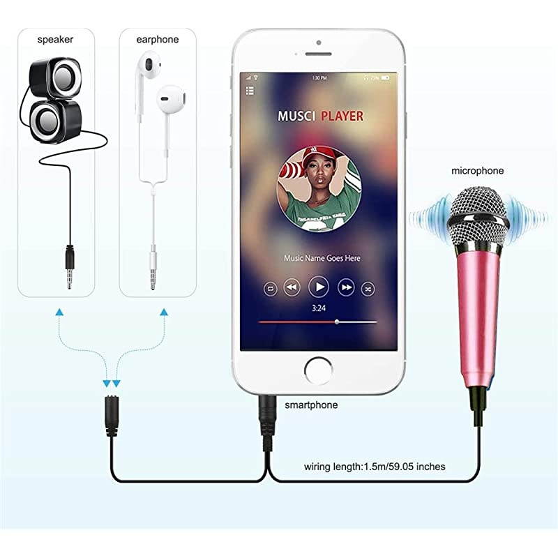 Portable Vocal Microphone for Mobile Phone, Computer, Tablet, Recording Chat and Singing(Pink)