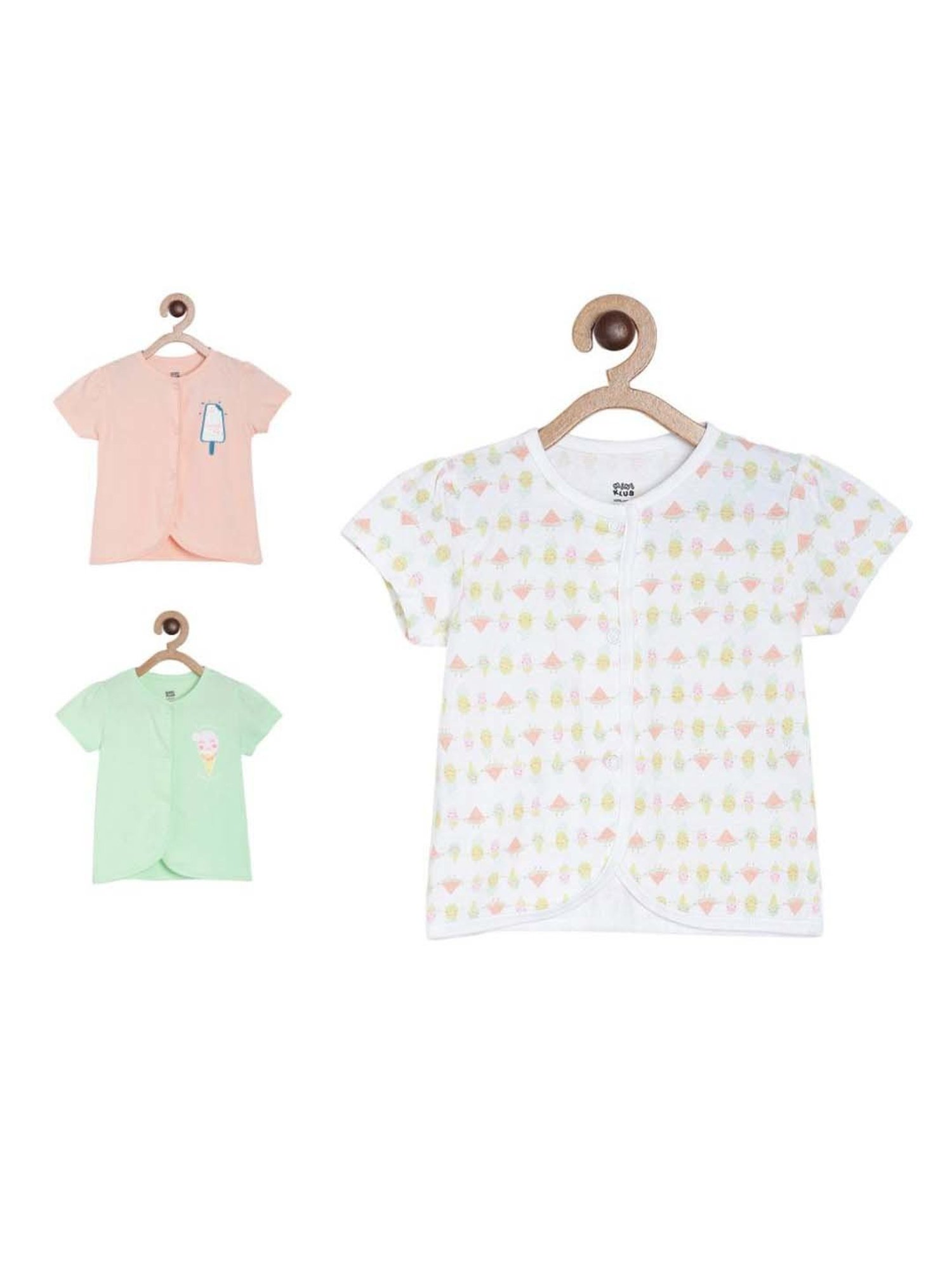 MINIKLUB Kids Multicolor Cotton Printed Top (Pack of 3)