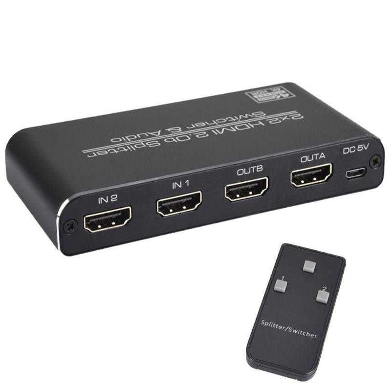 2 In 2 Out 4k@60Hz HDMI-compatible 2.0 Switch Splitter 2*2 Matrix 3D HDCP2.2 HDR HDMI-compatible Switcher with IR Remote Control 3.5mm Headphone & SPDIF Audio Output