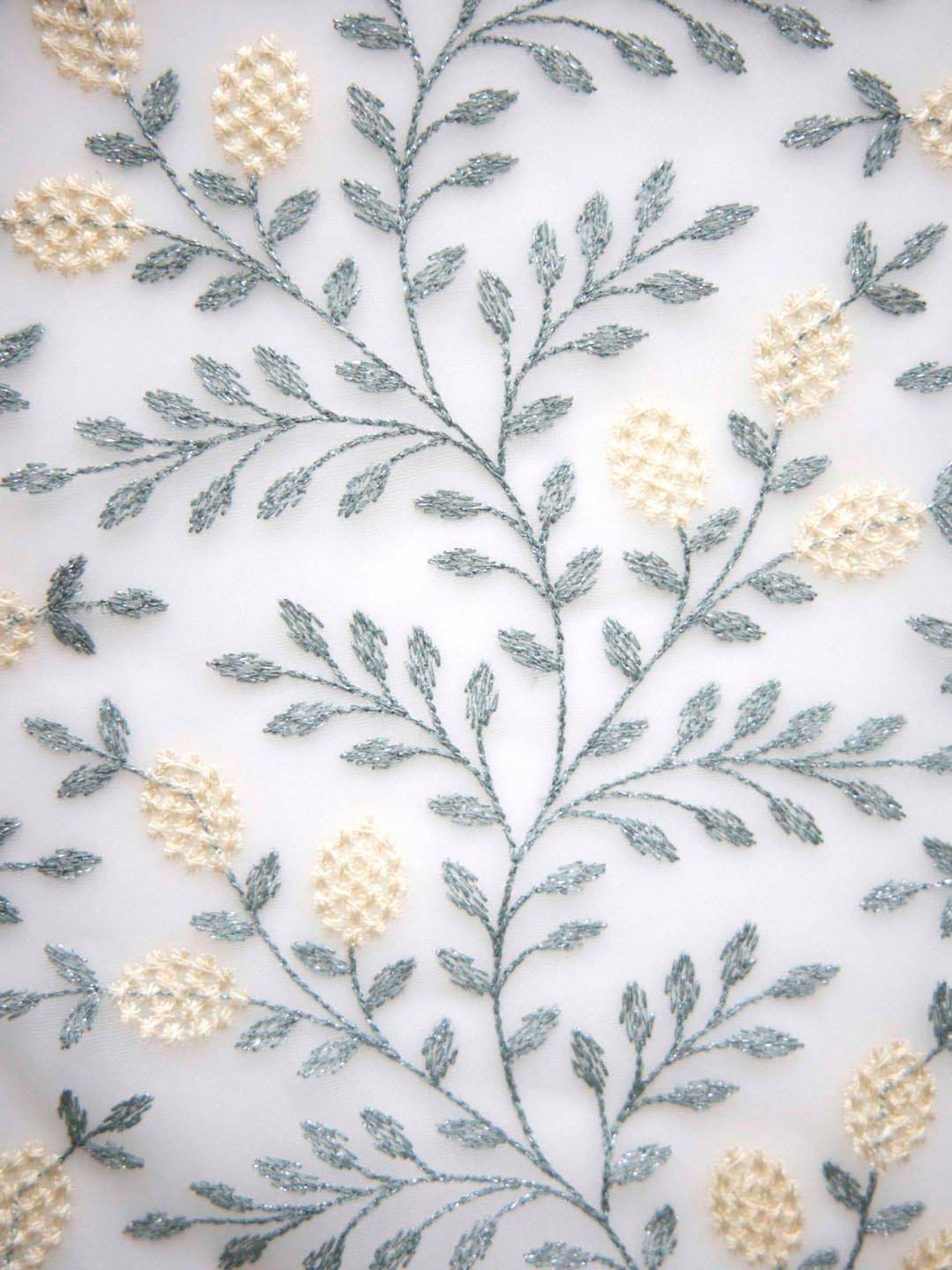 Ariana Rosalie White & Teal Blue Polyester 5 Ft. Window Sheer Curtain