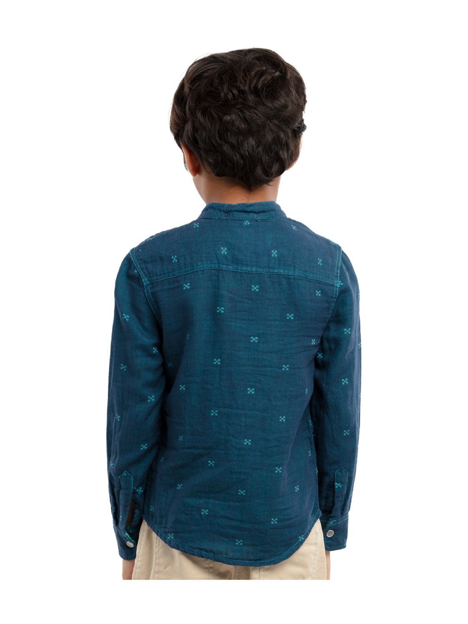 Under Fourteen Only Kids Blue Printed Full Sleeves Shirt