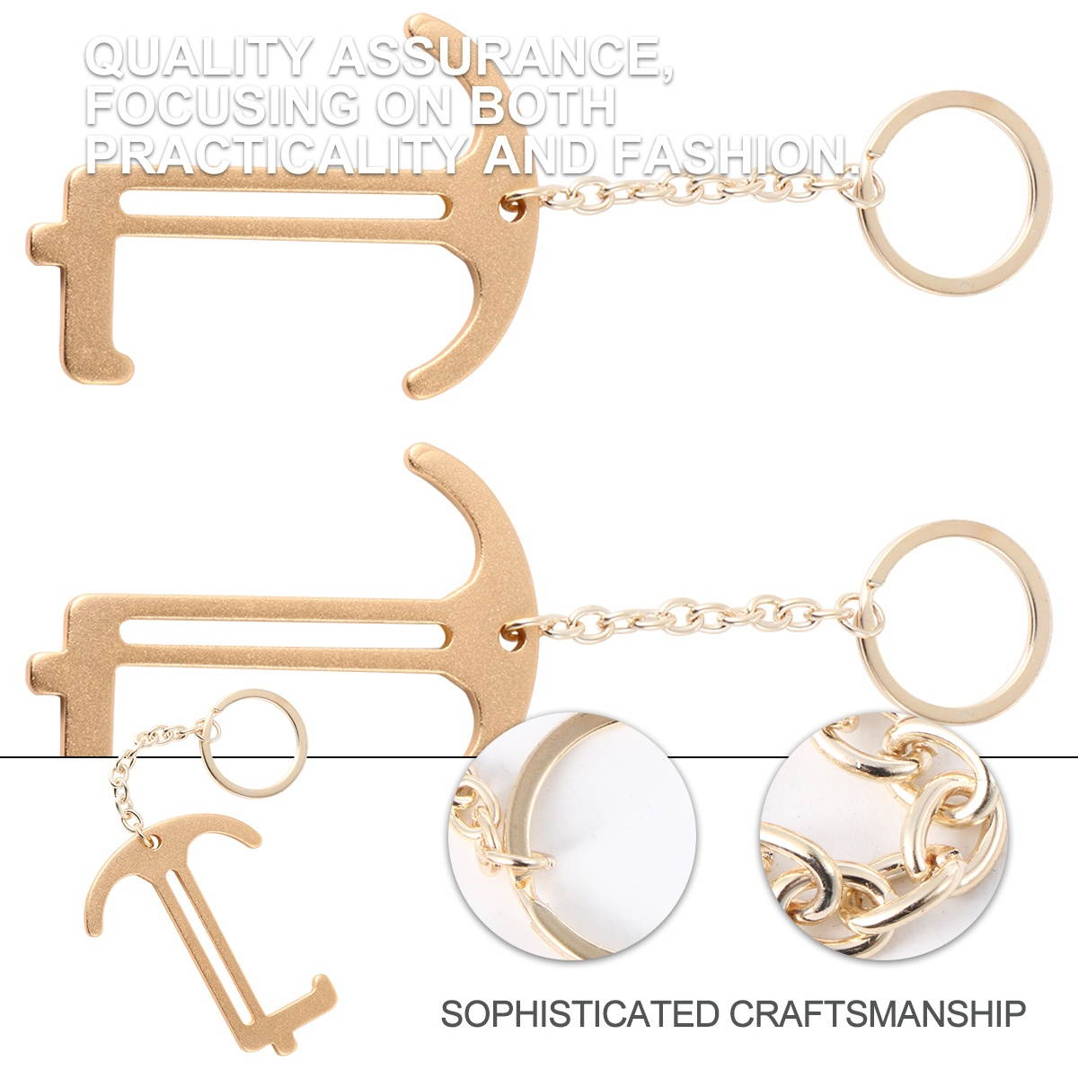 2PCS Portable EDC Door Opening Tool Mini EDC Door Opener Hygiene Door Opening Closing Key Chain (Golden)