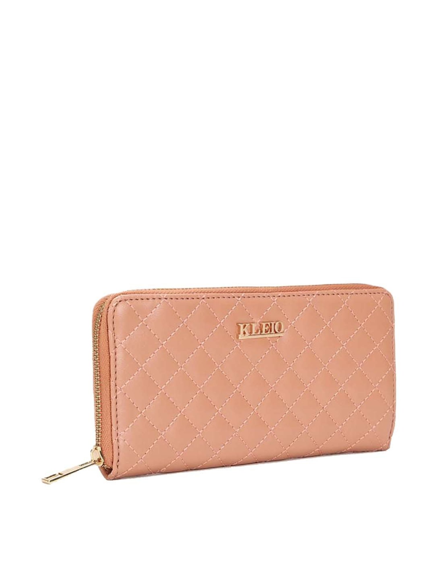 KLEIO Peach Quilted Zip Around Wallet for Women
