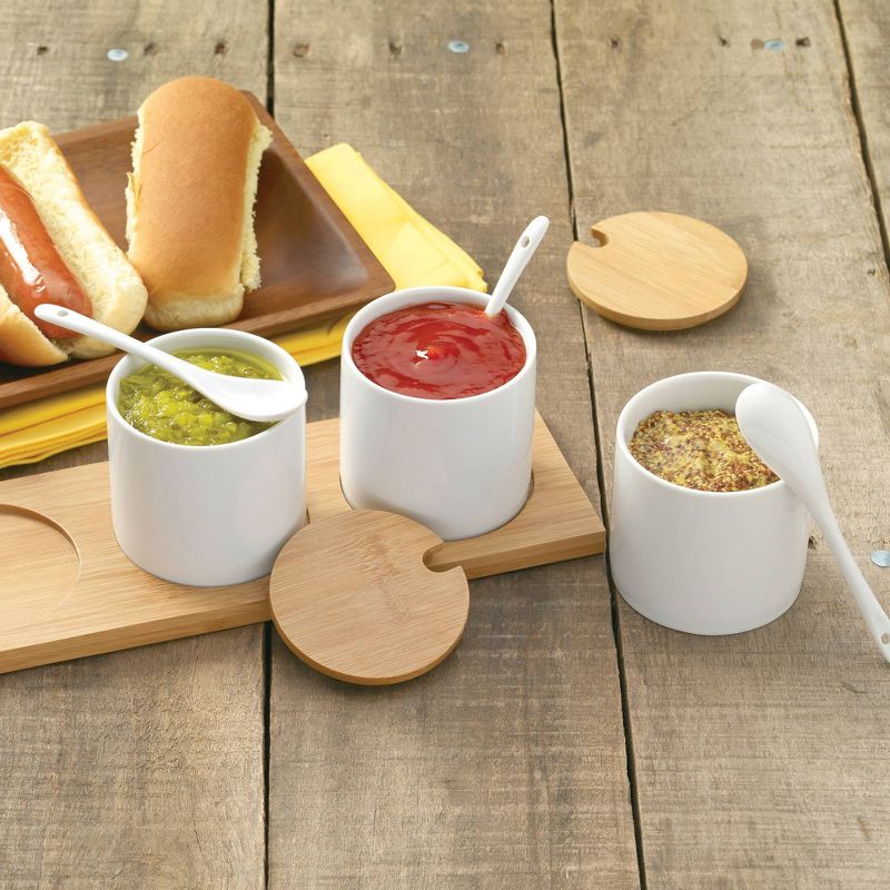 Denmark Tools for Cooks 10pc Porcelain and Bamboo Condiment Set with Tray - White