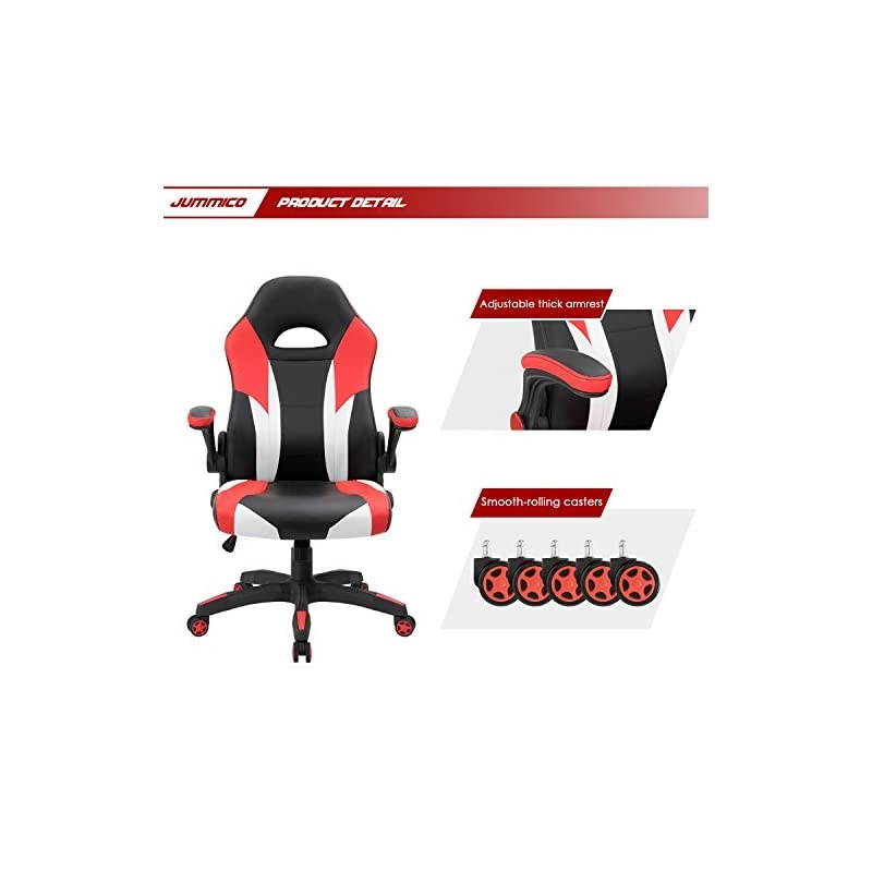 Gaming Chair Ergonomic Leather Racing Computer Chair High Back Adjustable Swivel Executive Office Desk Chair with Flip-Up Armrest (Red)