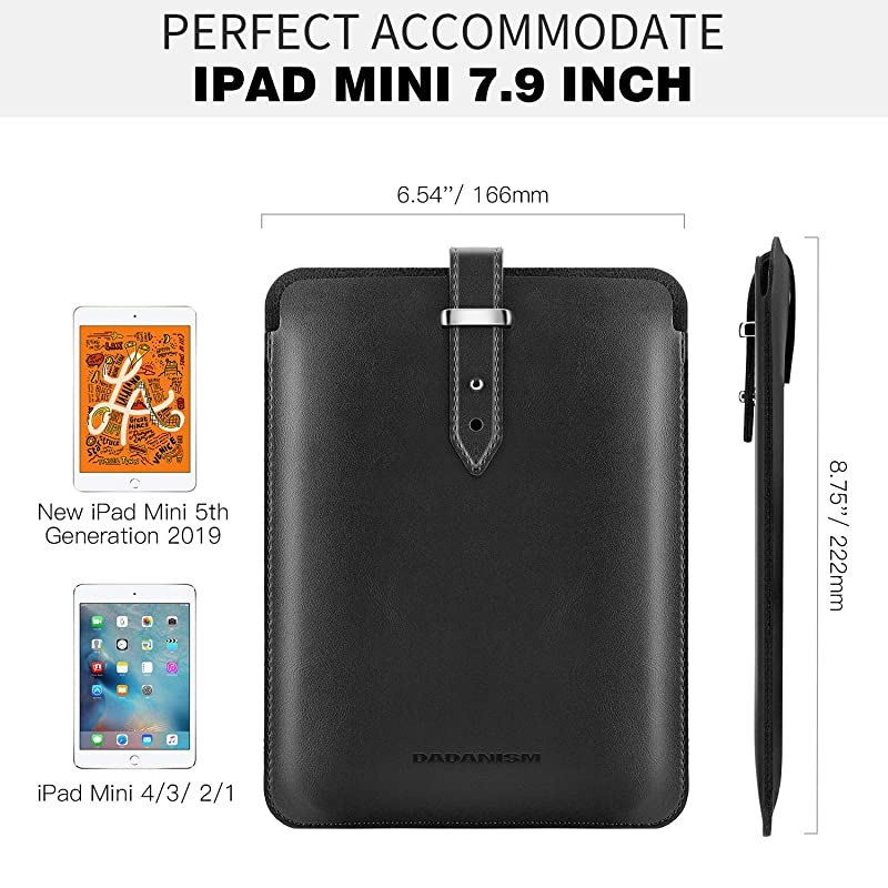 79quot Tablet Sleeve Case for iPad Mini 5 2019 Mini 4 3 2 1 Premium PU Leather Pouch Protective Cover Bag Ultra Lightweight Slim EReader Carrying Bag Black