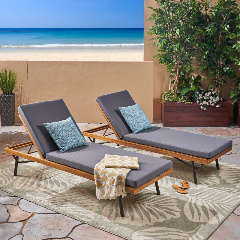 Canoga 2pk Acacia and Eucalyptus Chaise Lounge - Teak/Dark Gray - Christopher Knight Home