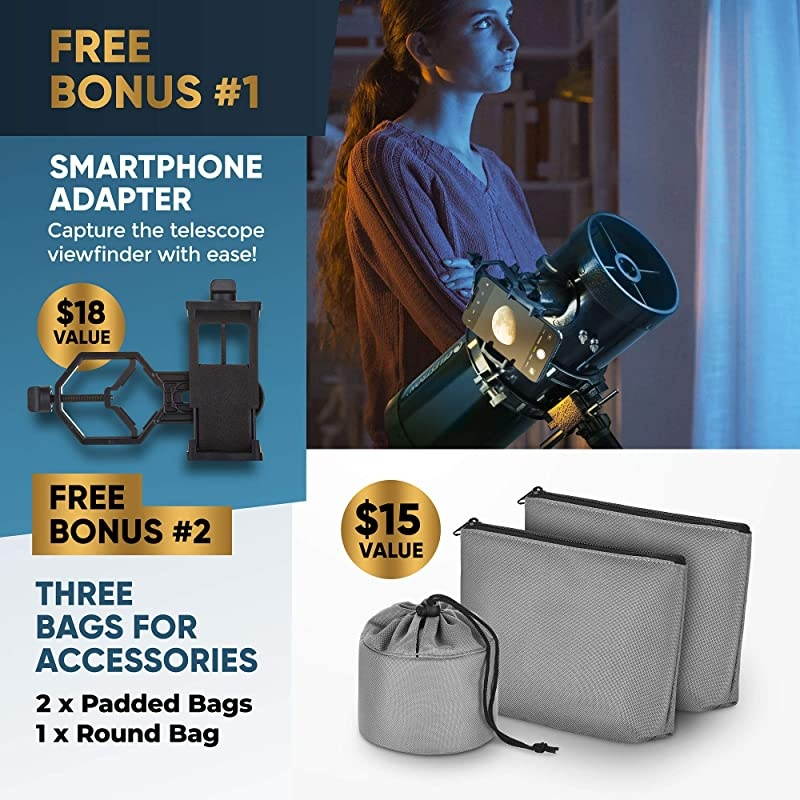 Telescope Case - Fits Most Telescopes - 30x11.5X10 inch - Smart Phone Adapter Included