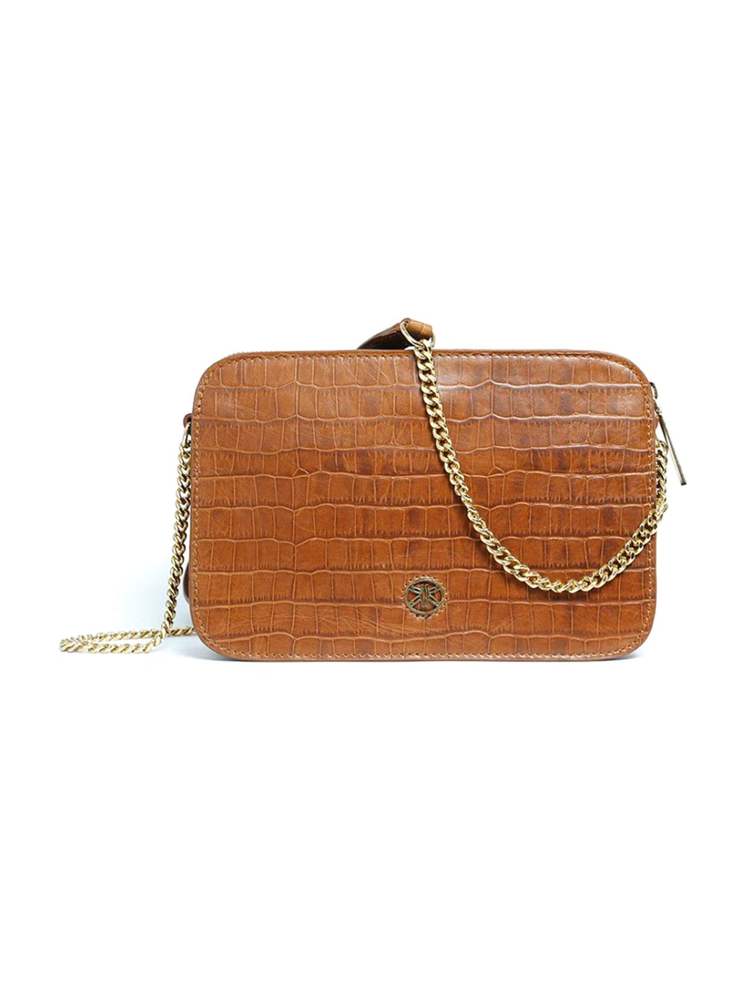 RI2K London Brown Leather Small Textured Cross Body Bag
