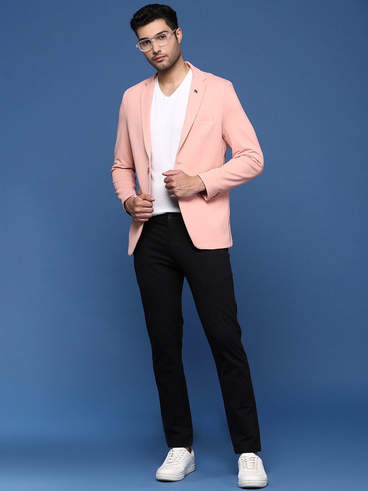 Showoff Peach Cotton Slim Fit Blazer