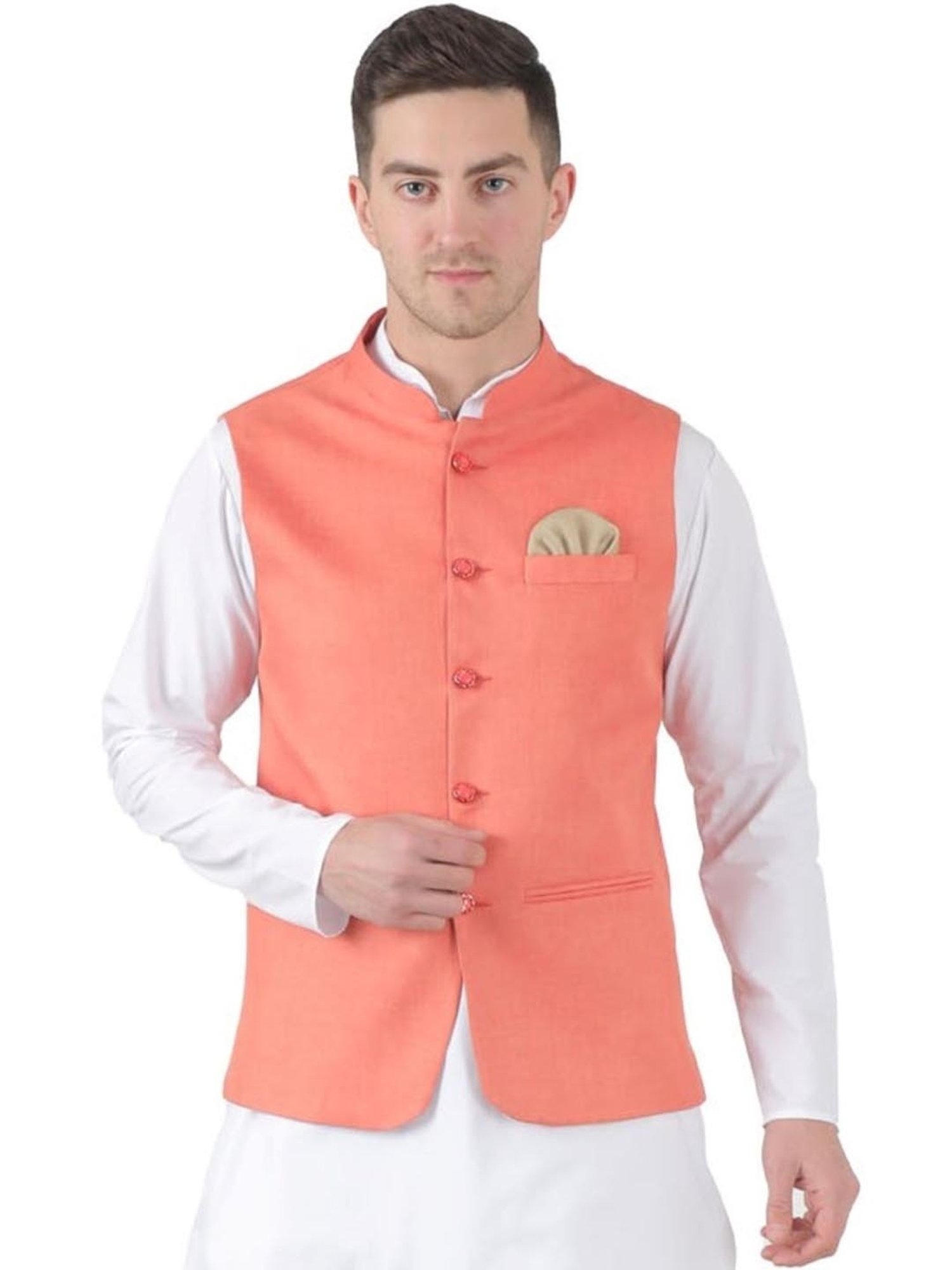 TAHVO Orange  Slim Fit Nehru Jacket