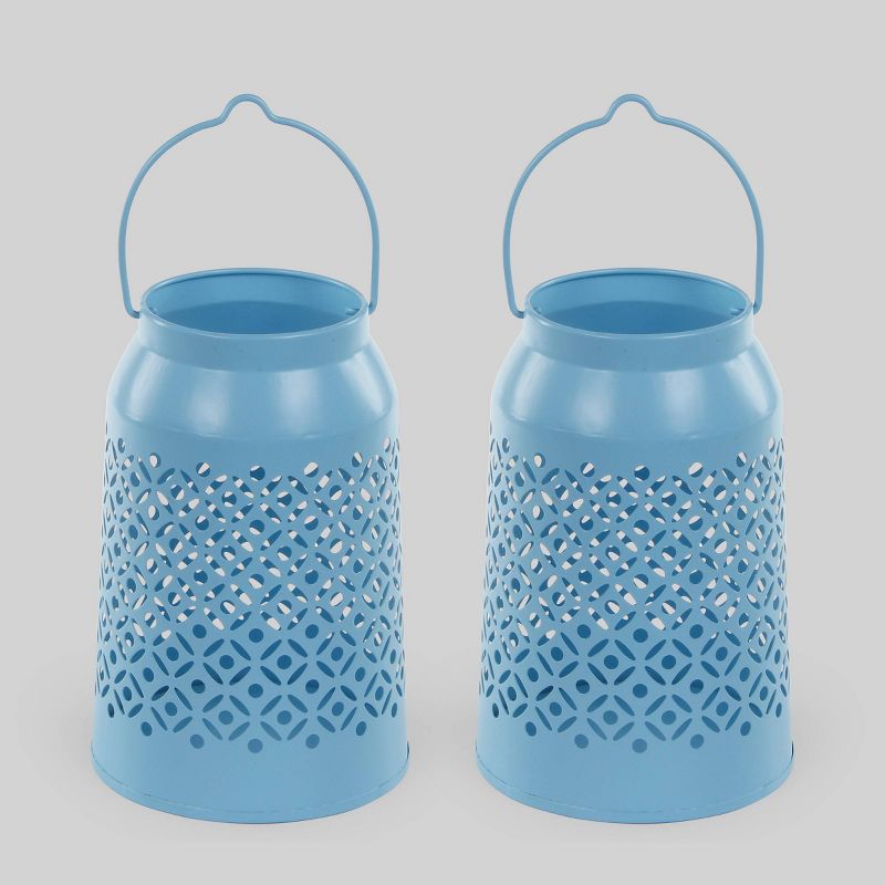 2ct Hangable Iron Lantern Blue - Bullseye's Playground™