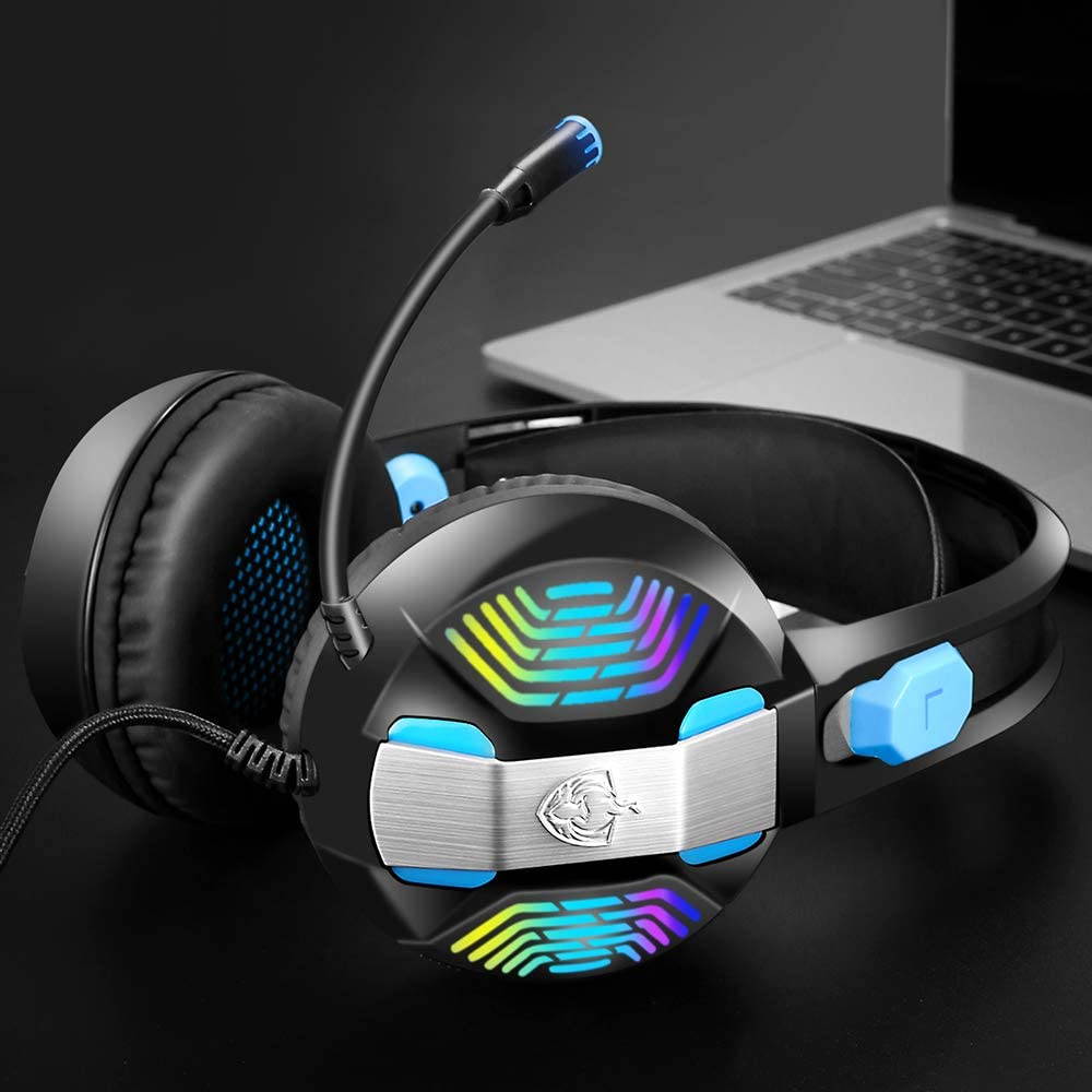 Wired Gaming Headset with Xbox One(Adapter Not Included), PC, Laptop, PS5, PHOINIKAS H100 PS4 Headset with 7.1 Stereo Sound, Over Ear Headphone with Noise Canceling Mic & RGB Light, Gift for Kids