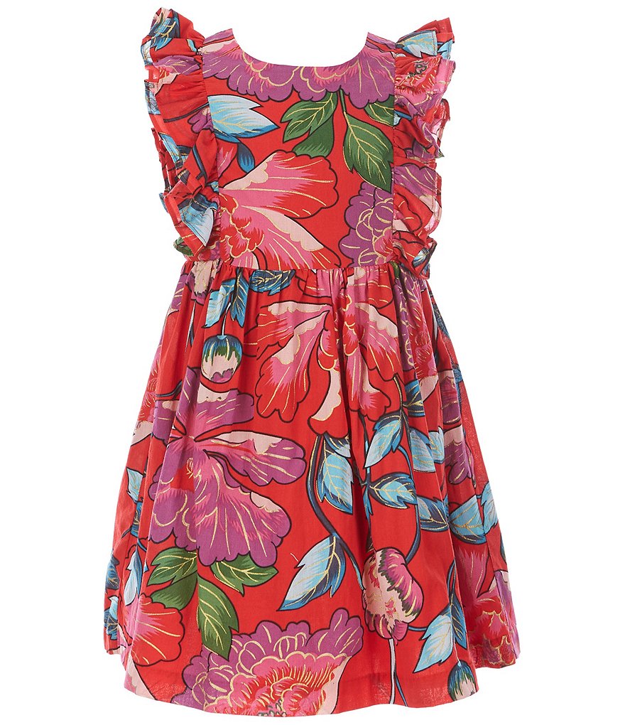 Pippa & Julie Little Girls 2T-6X Flutter-Sleeve Large Floral Fit-And-Flare Dress