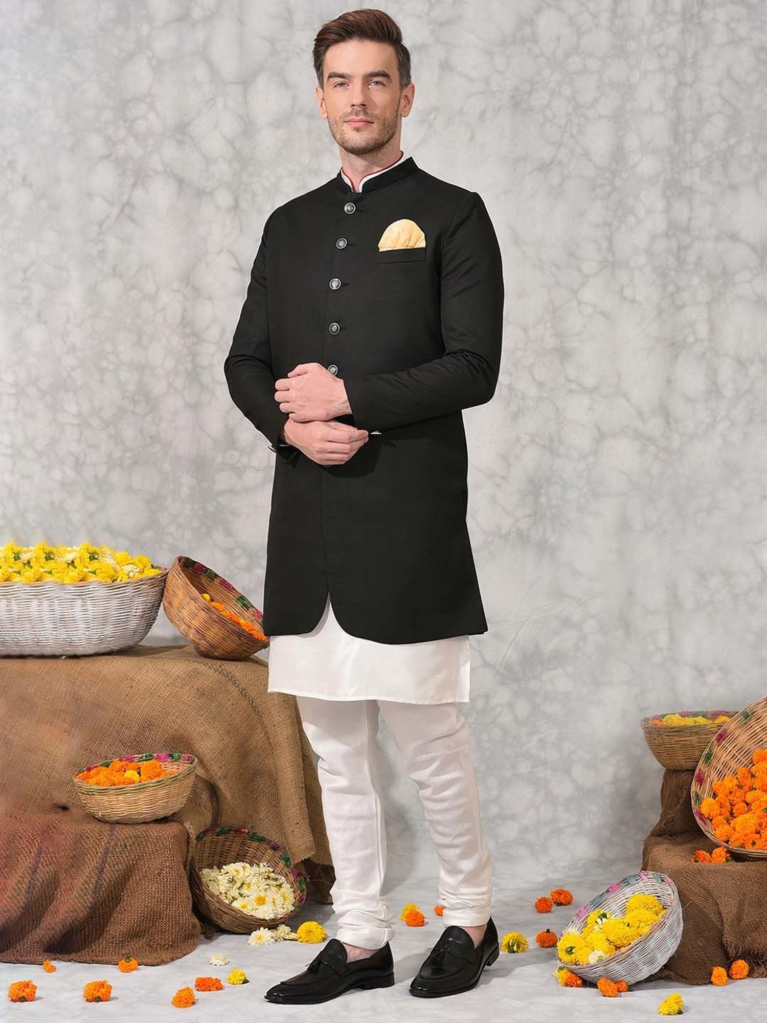 Hangup Plus White Regular Fit Kurta & Pyjamas With Jacket