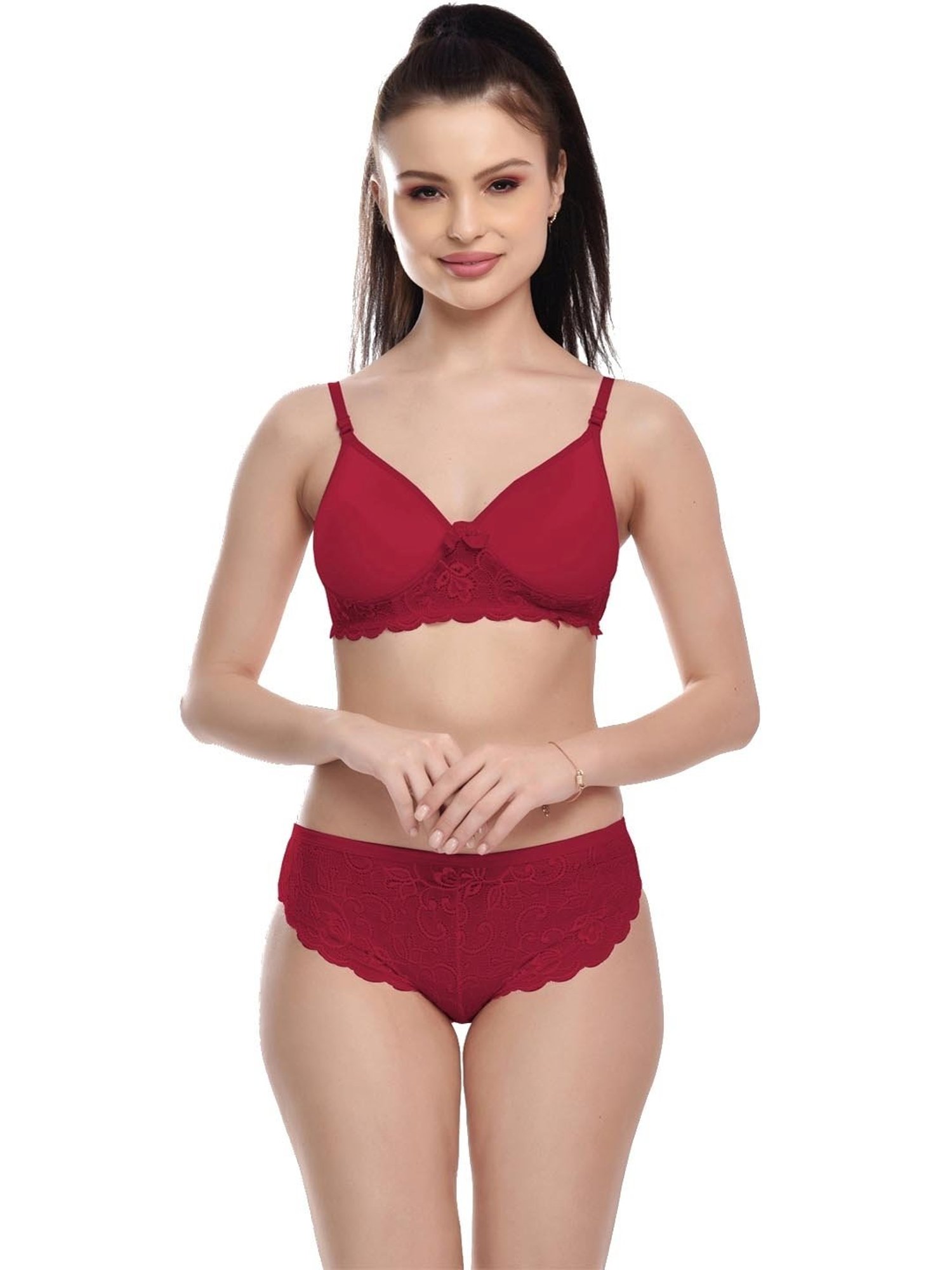 mod & shy Pink Self Pattern Lingerie Set