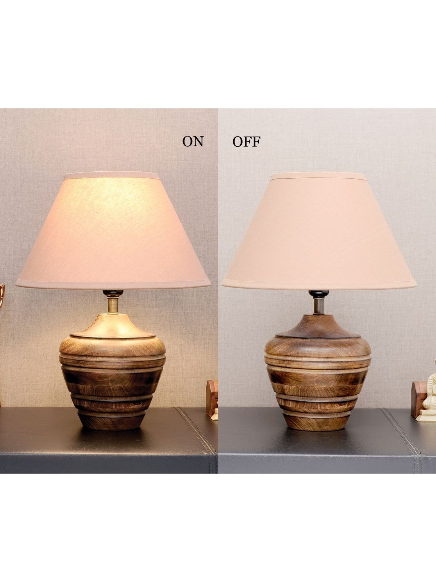 Kapoor Lamp Shades Brown & Pink Wood Knepp Mini Carved Table Lamp