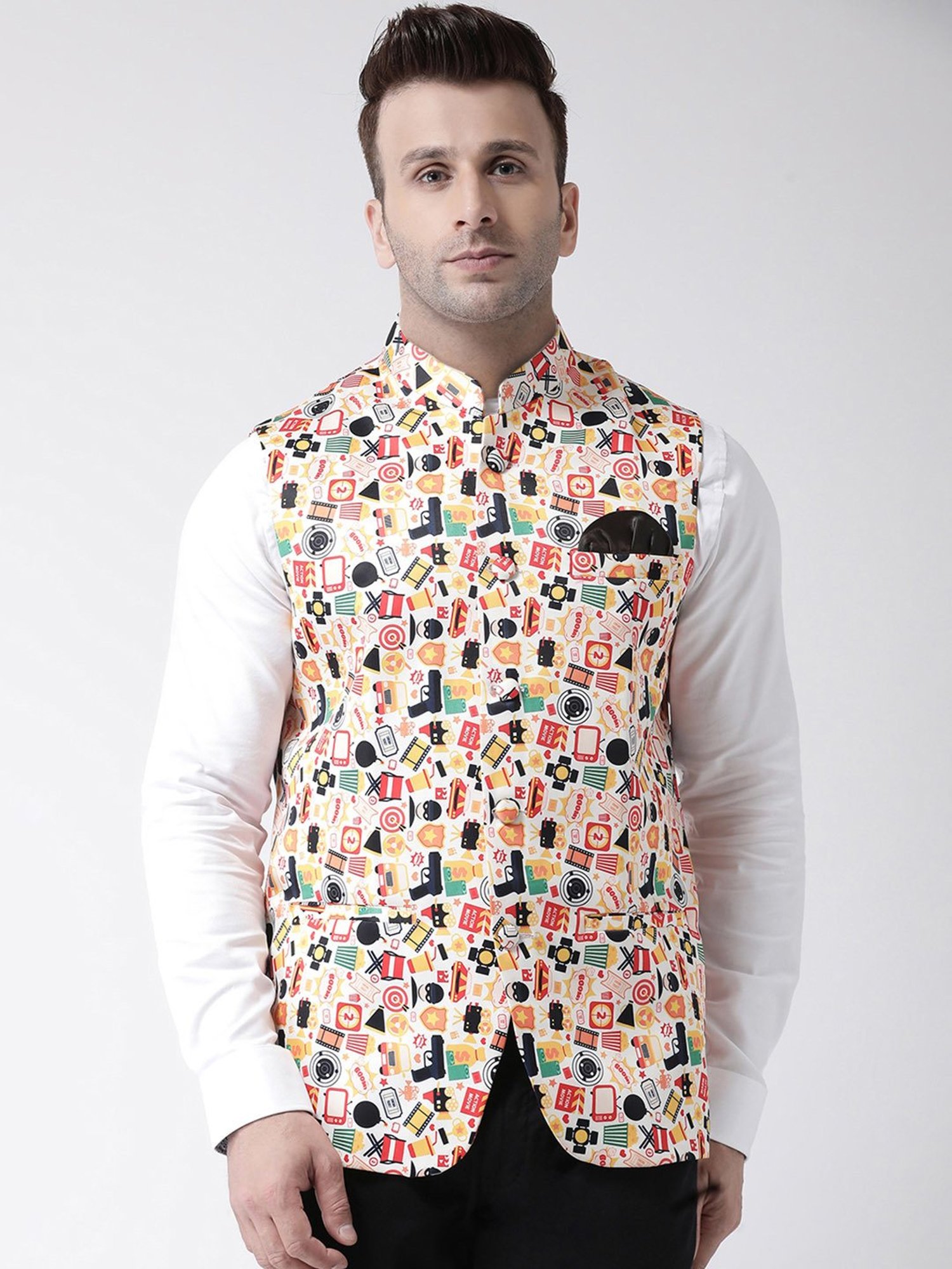 Fabindia Multicolor Regular Fit Printed Cotton Nehru Jacket