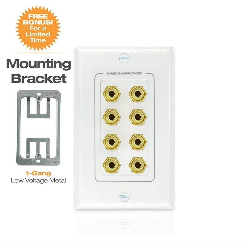 Mediabridge Speaker Wall Plate w/ Binding Posts (4 Pair) - LIMITED TIME OFFER: FREE Low Voltage Metal Mounting Bracket (1-Gang) Binding Post 2-Piece Inset Wall Plate for 2 Speakers (Part# WP1-BPX4 )