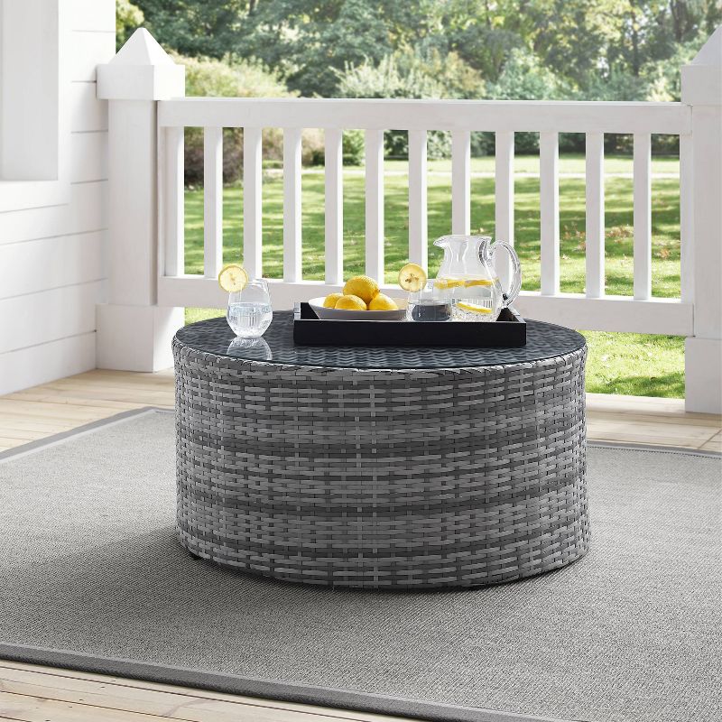 Catalina Outdoor Wicker Round Coffee Table - Gray - Crosley