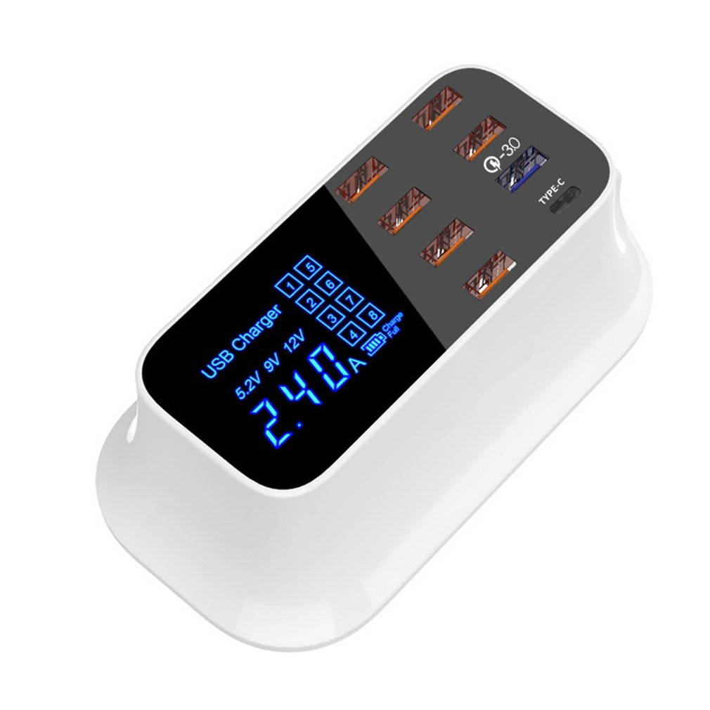 8 Ports QC3.0 Type C USB Charger For Android iPhone Adapter Phone Tablet Digital Display Fast Charger For xiaomi huawei samsung