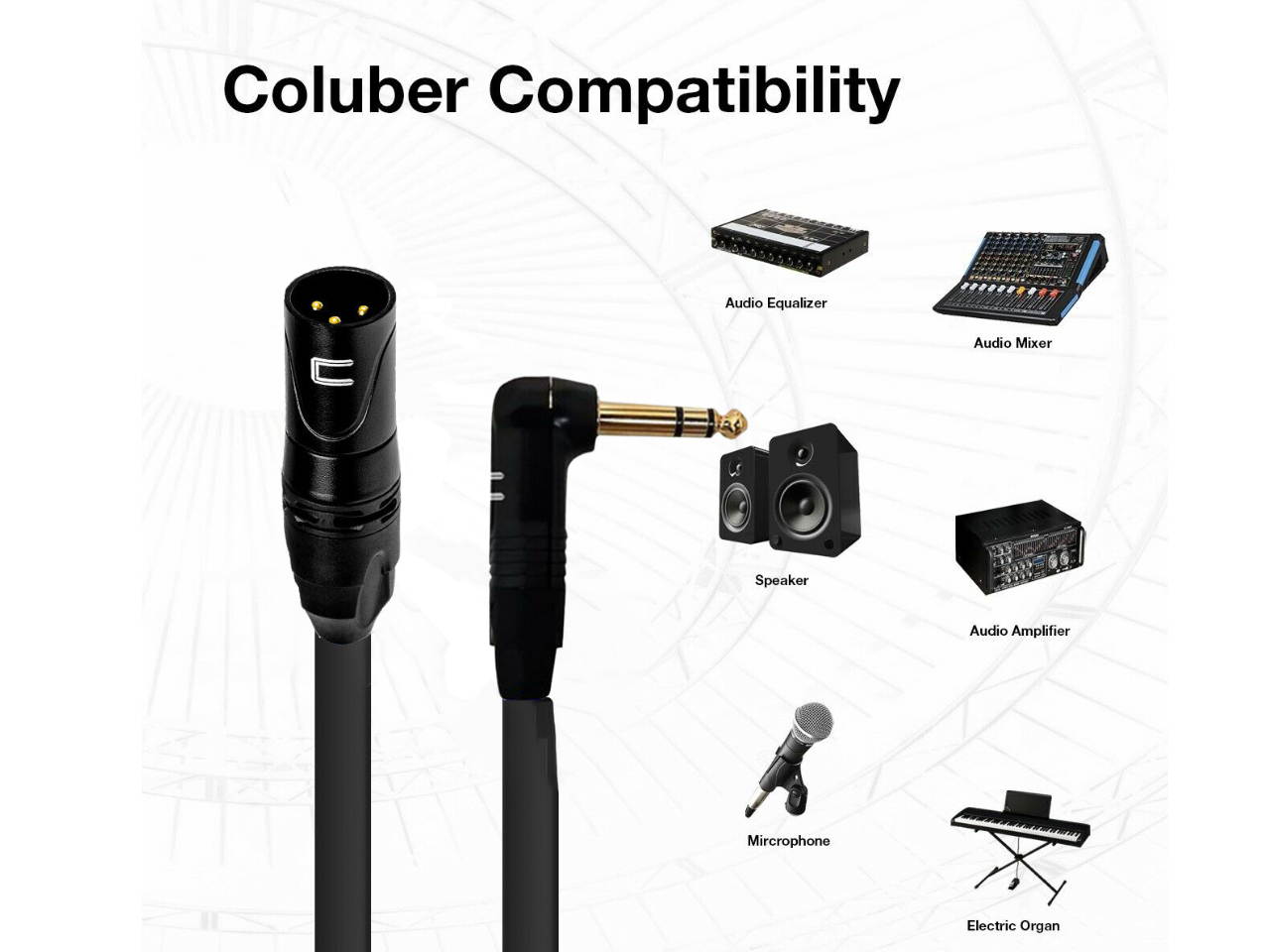 3-Pin XLR Male to Right Angle 1/4" TRS Balanced Stereo Cable Custom Length Color