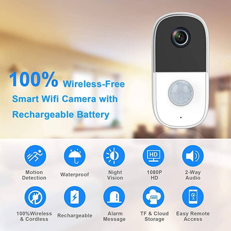 Home Security Camera Outdoor Indoor 100 WireFree Rechargeable Battery Powered Security Camera Outdoor Indoor 1080P Video Motion Detection Night Vision 2Way Audio IP65 Waterproof