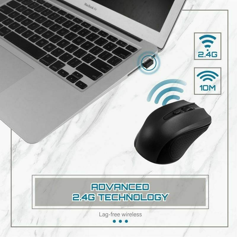 2.4G Wireless Nano USB Receiver Cordless Ergonomic Mouse 4 Button, Black