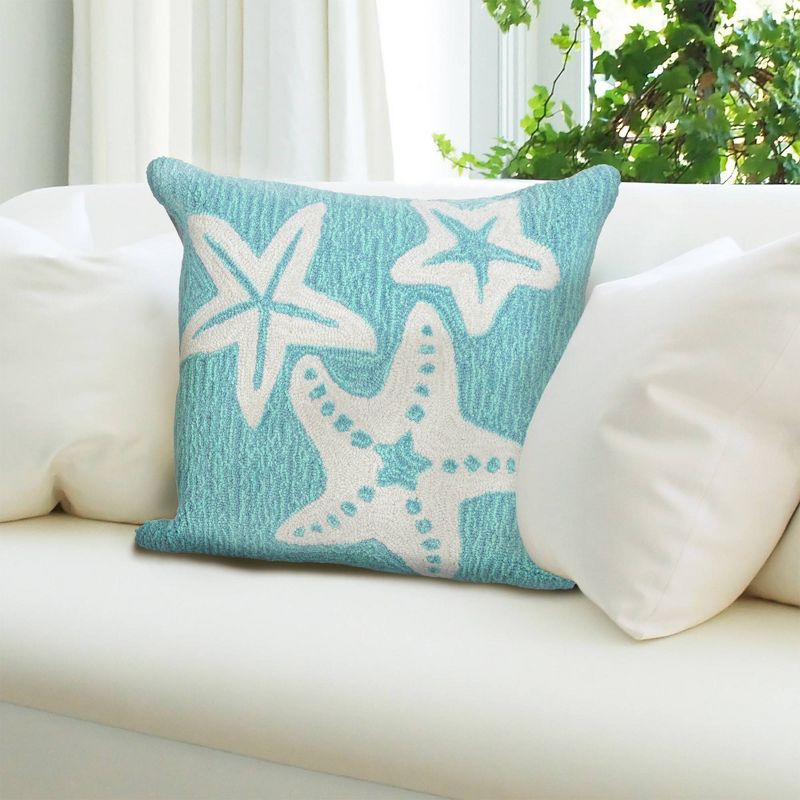 18"x18" Front Porch Starfish Print Indoor/Outdoor Square Throw Pillow Aqua - Liora Manne