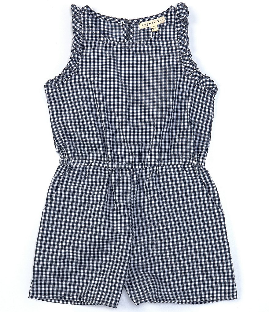 Copper Key Little Girls 2T-6X Blue Checked Romper