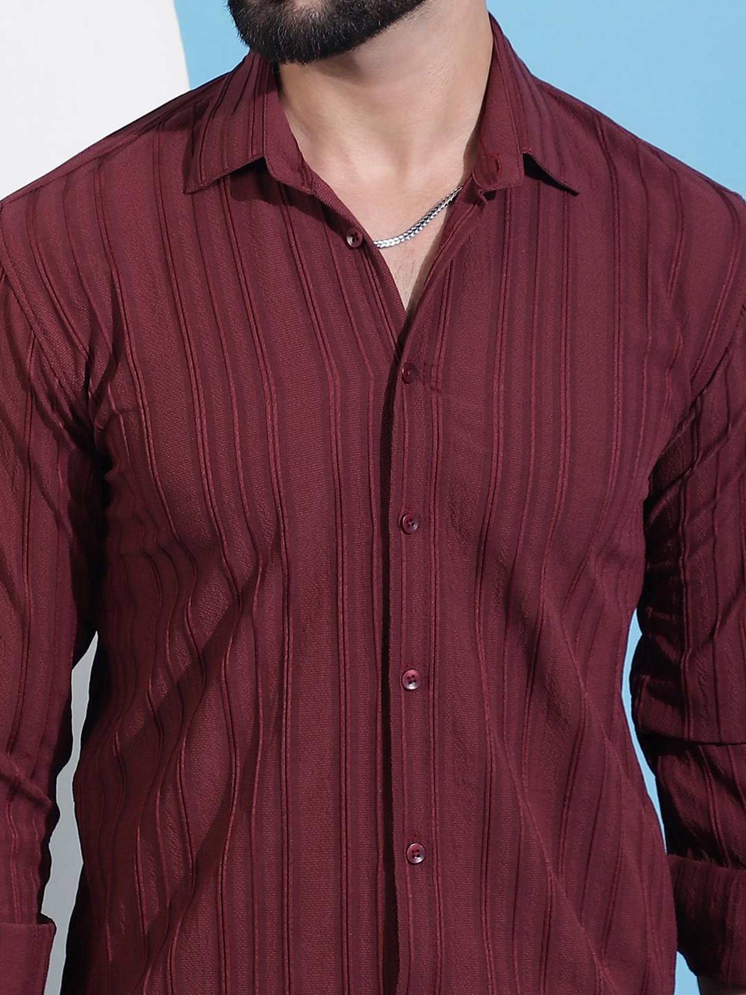Indian Needle Maroon Regular Fit Striped Shirt