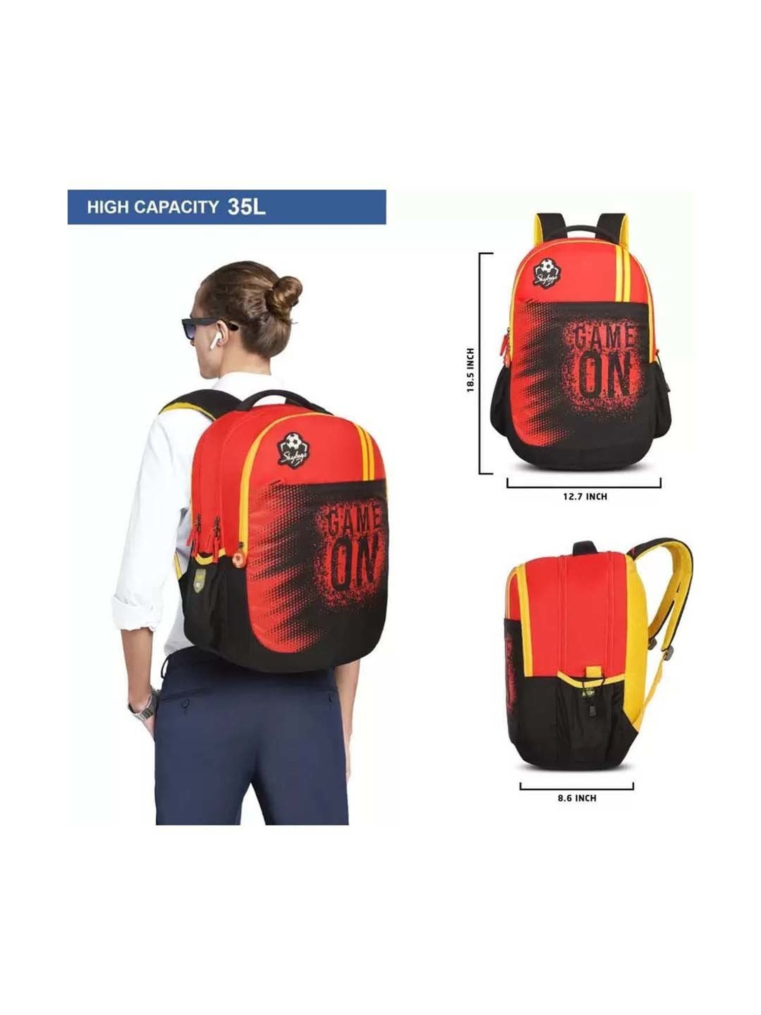 Skybags 35 Ltrs Red & Black Medium Backpack