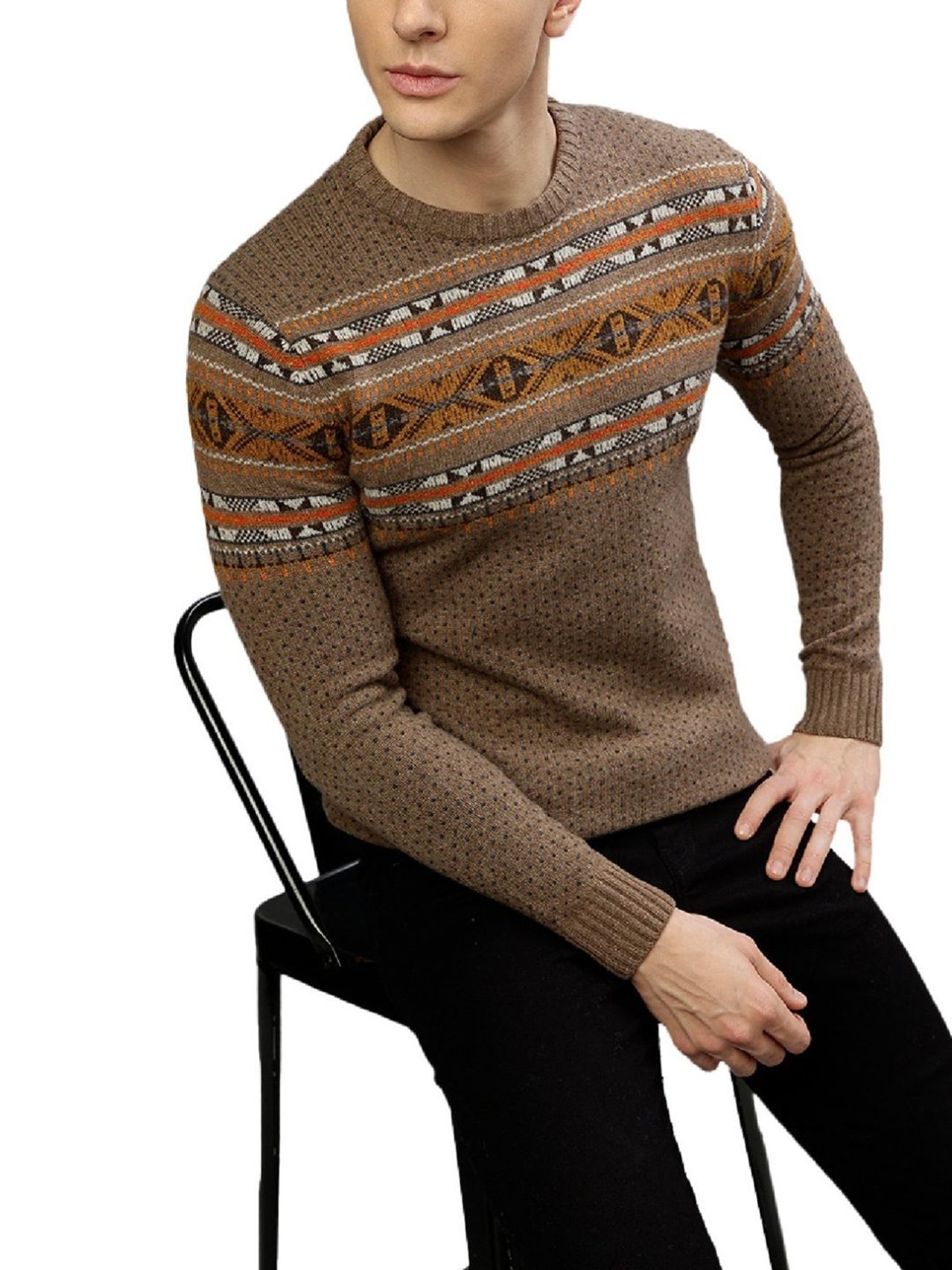Lindbergh Beige Regular Fit Self Pattern Sweaters