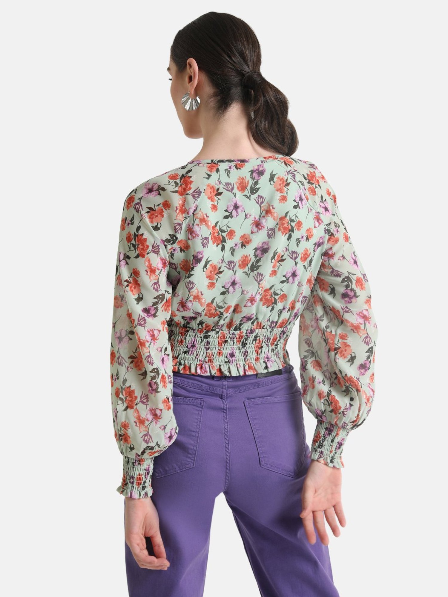 Kazo Floral Printed Top With Smocking
