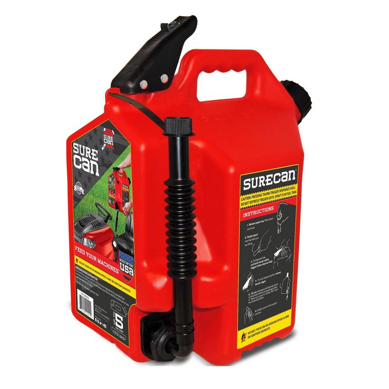 SureCan Self Venting Easy Pour Nozzle 5 Gallon Flow Control Gas Container, Red