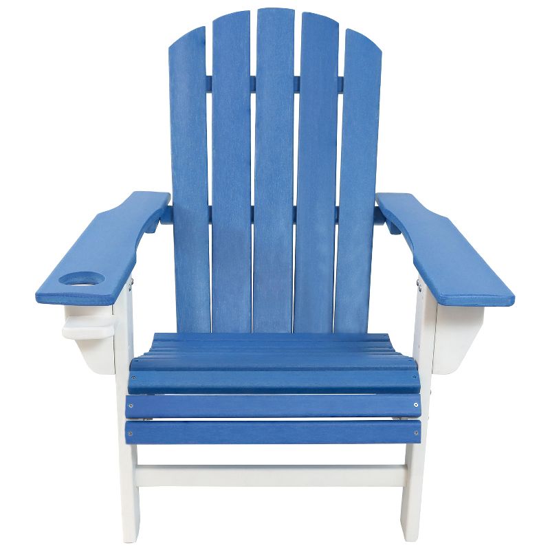 Sunnydaze Plastic All-Weather Heavy-Duty Outdoor Adirondack Chair with Drink Holder, Blue and White, 2pk